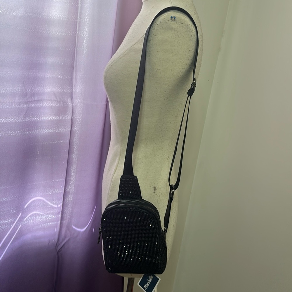 Black studded rhinestone cross body bag